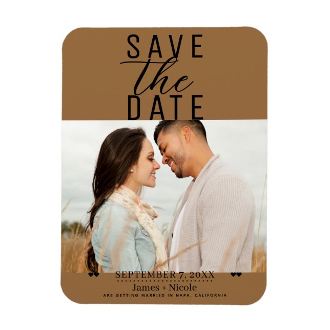 Magnet Flexible Mariage Moderne Marron Foncé Photo Save the Date (Vertical)