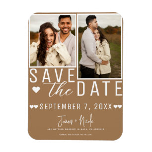 Magnet Flexible Mariage Moderne Marron Sauvegarder la Date 2 Photo