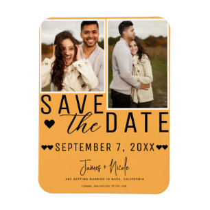 Magnet Flexible Mariage Moderne Orange Save the Date 2 Photos