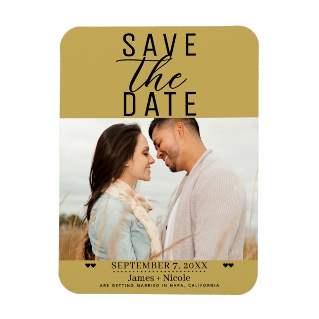 Magnet Flexible Mariage Moderne Photo Save the Date Or (Vertical)
