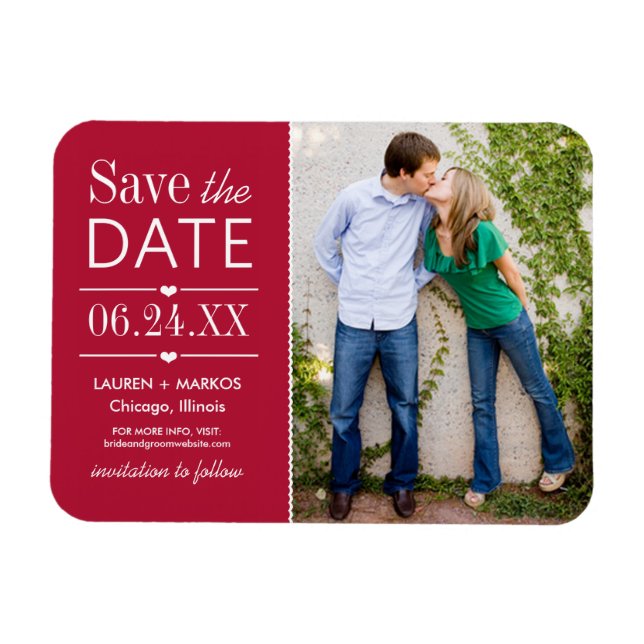 Magnet Flexible Mariage moderne Red Hearts Photo Enregistrer la da (Horizontal)