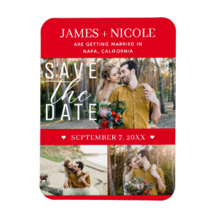 Magnet Flexible Mariage Moderne Rouge & Blanc Enregistrer la Date