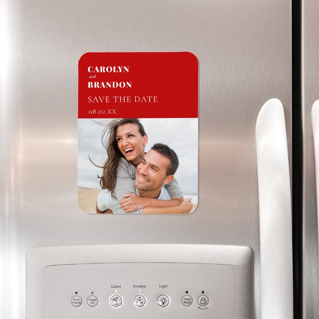 Magnet Flexible Mariage moderne rouge Enregistrer la date (Modern simple red minimalist wedding save the date magnet)