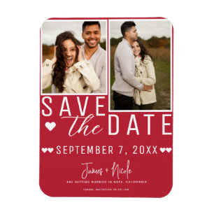 Magnet Flexible Mariage Moderne Rouge et Blanc Enregistrer la Date