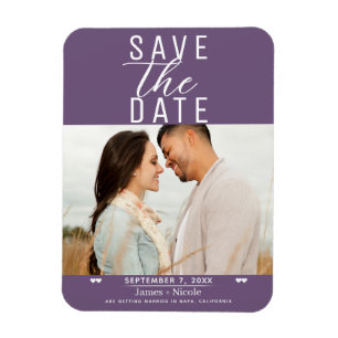 Magnet Flexible Mariage Moderne Save the Date Photo Violet Prune