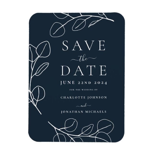 Magnet Flexible Mariage Moderne Simple avec Feuillage Bleu Marine (Vertical)