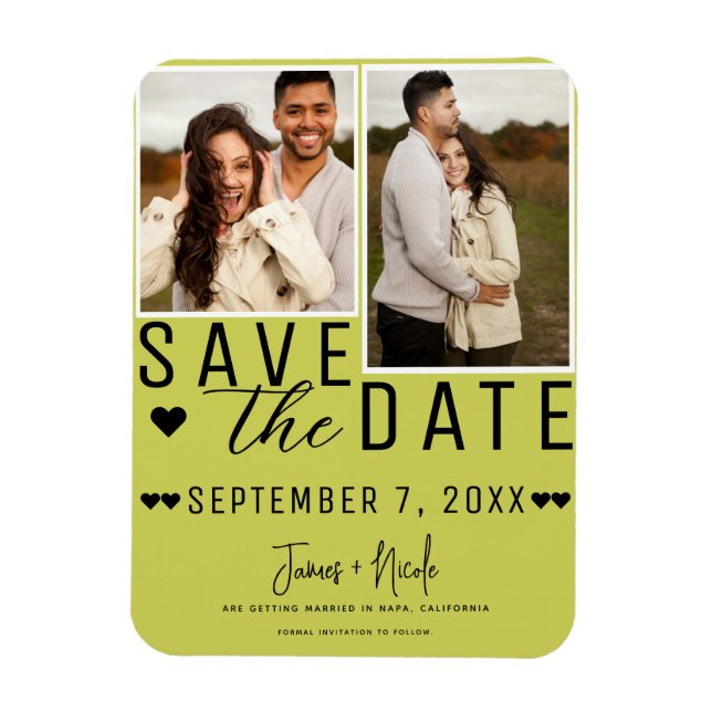 Magnet Flexible Mariage Moderne Vert Citron Enregistrer la Date 2  (Vertical)