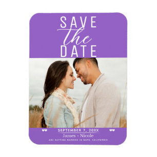Magnet Flexible Mariage Moderne Violet Enregistrer la Date Photo
