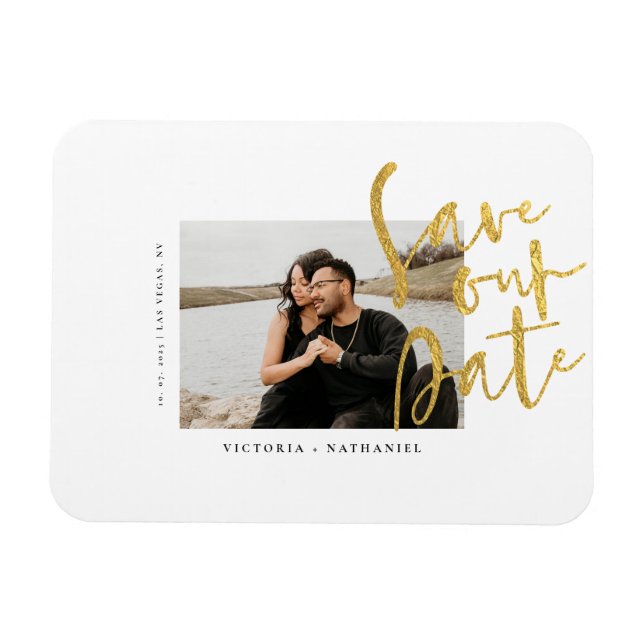 Magnet Flexible Mariage Or Moderne Photo Enregistrer la date (Horizontal)