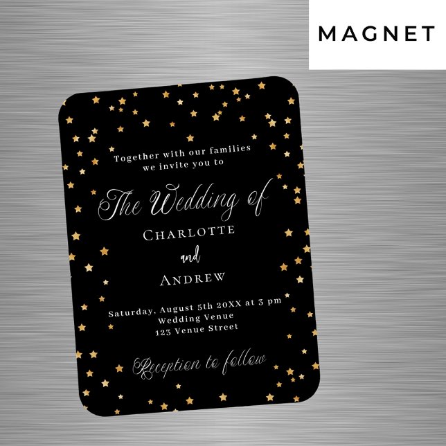 Magnet Flexible Mariage or noir étoiles élégant script luxe (Créateur téléchargé)