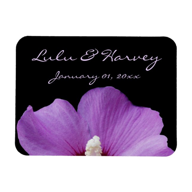 Magnet Flexible Mariage personnel à fleurs violettes (Horizontal)