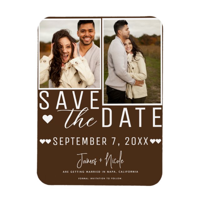 Magnet Flexible Mariage photo 2 Chocolate Brown Save the Date (Vertical)