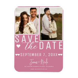 Magnet Flexible Mariage Photo 2 Rose Pâle Moderne Save the Date