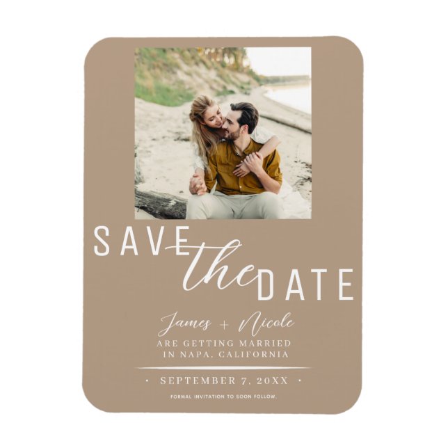 Magnet Flexible Mariage Photo de Faire-Part Beige (Vertical)