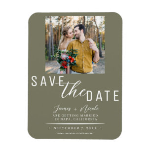 Magnet Flexible Mariage Photo de sauvegarde de date Olive Green