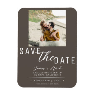 Magnet Flexible Mariage Photo de sauvegarde de date Taupe foncé