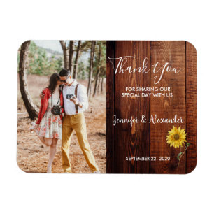 Magnet Flexible Mariage photo de tournesol en bois rustique