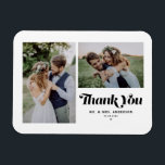 Magnet Flexible Mariage Photo Deux Calligraphie Rétro Noir<br><div class="desc">Exprimez votre gratitude avec style grâce à notre magnet de remerciement de mariage personnalisable avec photo, mettant en vedette une calligraphie rétro et un charmant collage de deux photos. Parfait pour commémorer votre jour spécial, ce magnet de remerciement vous permet de mettre en valeur vos moments préférés tout en exprimant...</div>
