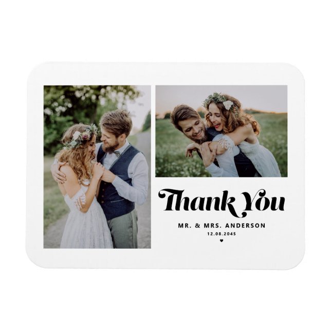 Magnet Flexible Mariage Photo Deux Calligraphie Rétro Noir (Horizontal)