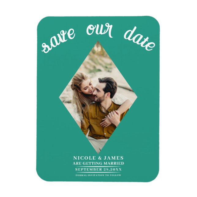 Magnet Flexible Mariage photo en diamant turquoise Enregistrer la  (Vertical)