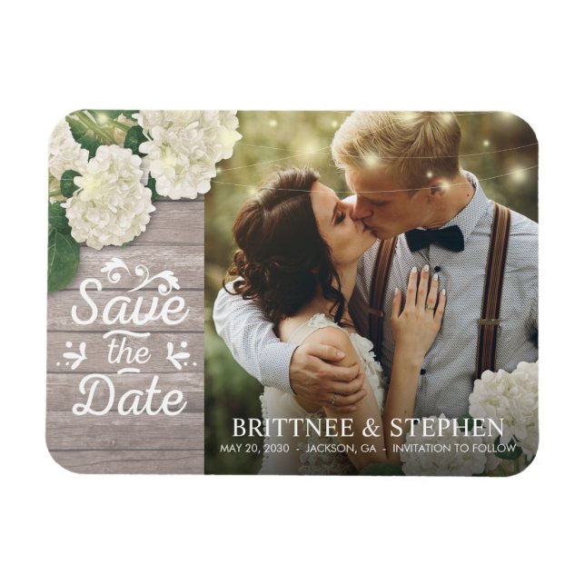 Magnet Flexible Mariage Photo Enregistrer La Date Hydrangeas Lumiè (Horizontal)