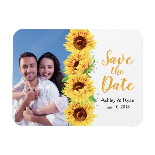 Magnet Flexible Mariage photo Enregistrer la date Tournesol jaune (Horizontal)