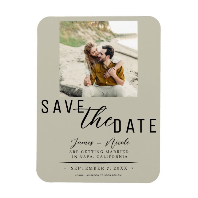 Magnet Flexible Mariage Photo Khaki Beige Save the Date (Vertical)
