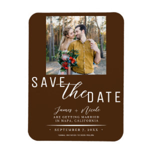 Magnet Flexible Mariage Photo Marron Chocolat Enregistrer la Date