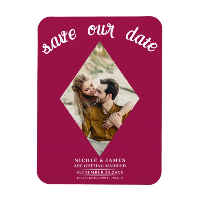Magnet Flexible Mariage photo rose framboise Enregistrer la date (Vertical)