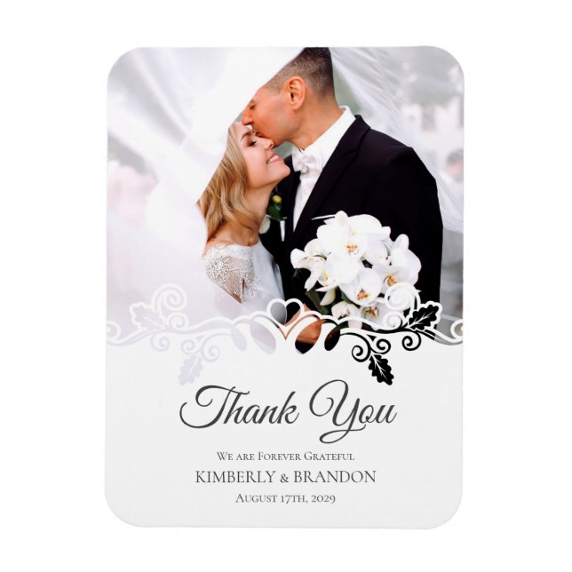 Magnet Flexible Mariage photo simple blanc Merci (Vertical)