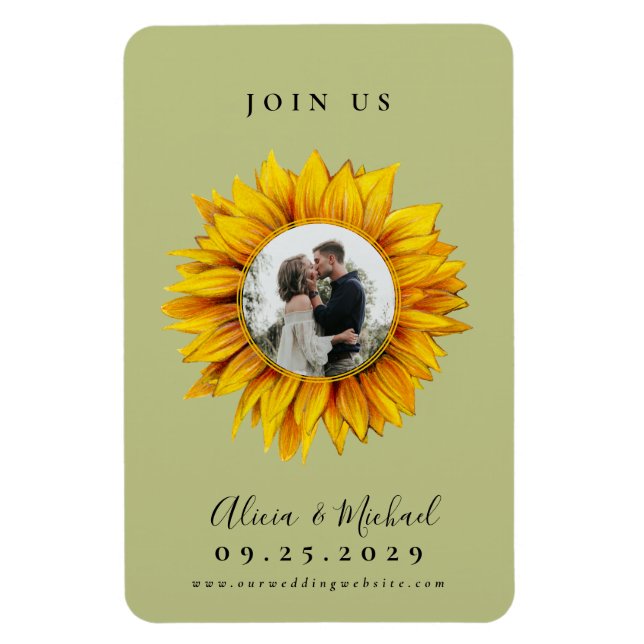 Magnet Flexible Mariage photo tournesol rustique enregistrer la da (Vertical)
