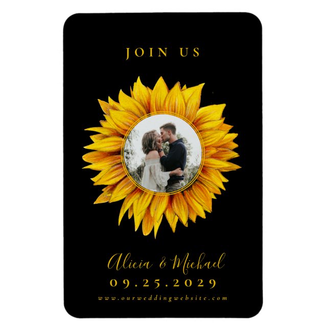 Magnet Flexible Mariage photo tournesol rustique enregistrer la da (Vertical)