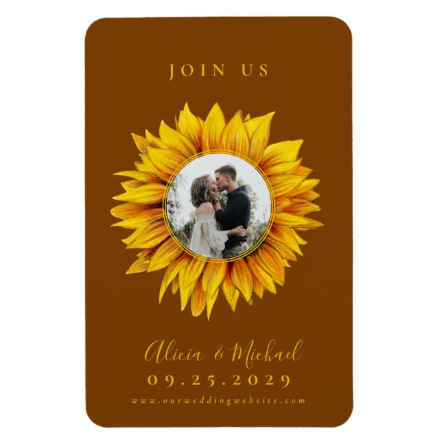 Magnet Flexible Mariage photo tournesol rustique enregistrer la da (Vertical)