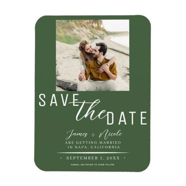 Magnet Flexible Mariage Photo Vert Enregistrer la Date (Vertical)