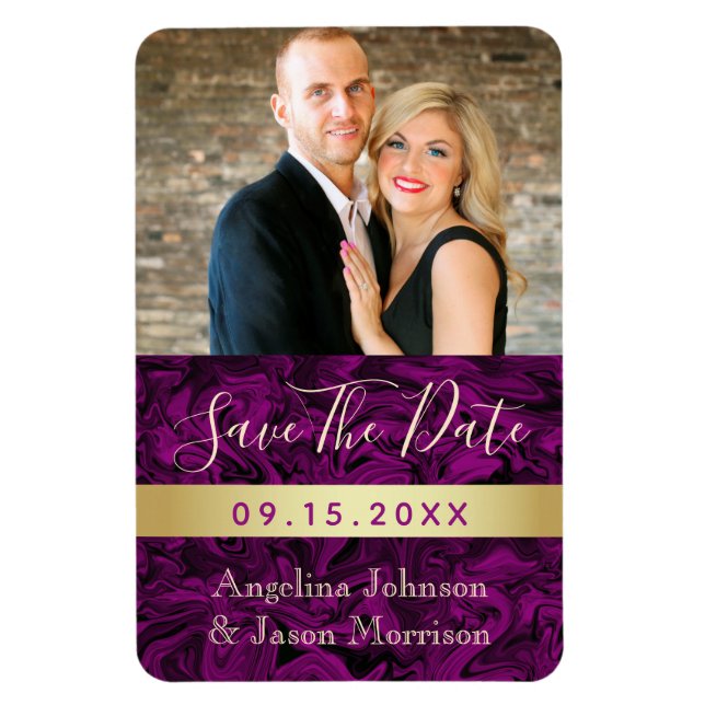 Magnet Flexible Mariage photo violet Enregistrer la date Invitatio (Vertical)