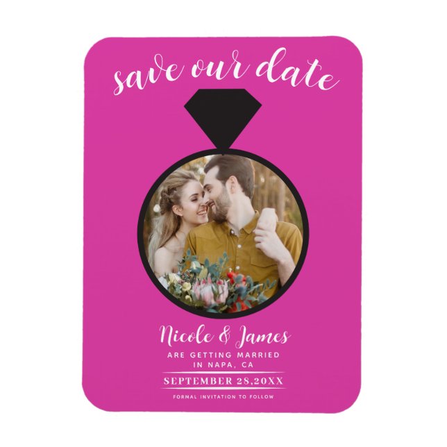 Magnet Flexible Mariage rose chaud photo Enregistrer la date (Vertical)
