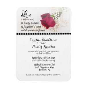 Magnet Flexible Mariage Rose Rouge & Perles