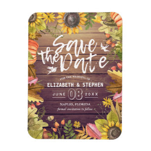 Magnet Flexible Mariage Sauvegarder La Date Automne Feuilles Bois 