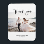 Magnet Flexible Mariage Script Merci photo<br><div class="desc">Mariage photo merci aimnet. Script noir doux et simple. Photo centrée avec nom et date. Conçu par Kimberly Brett.</div>