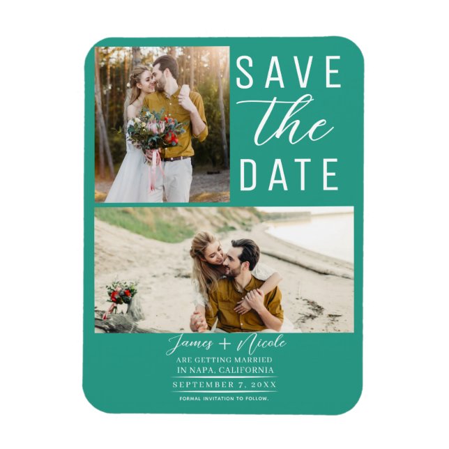 Magnet Flexible Mariage Teal 2 Photos Save the Date (Vertical)