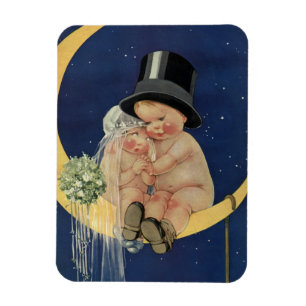 Magnet Flexible Mariage Vintage, Joli Marié et Mariée sur une Lune