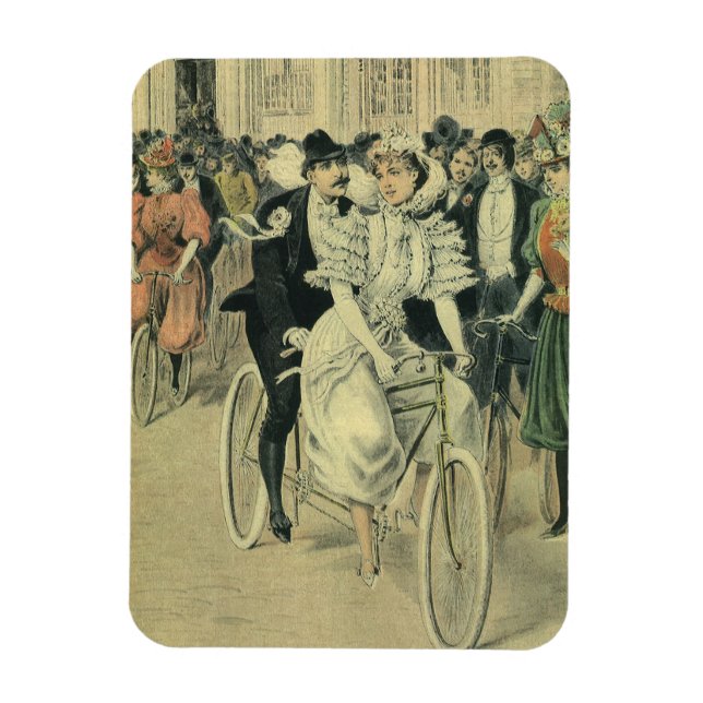 Magnet Flexible Mariés de mariage victorien sur bicyclette (Vertical)