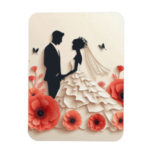 Magnet Flexible Mariés en papier découpé avec des fleurs