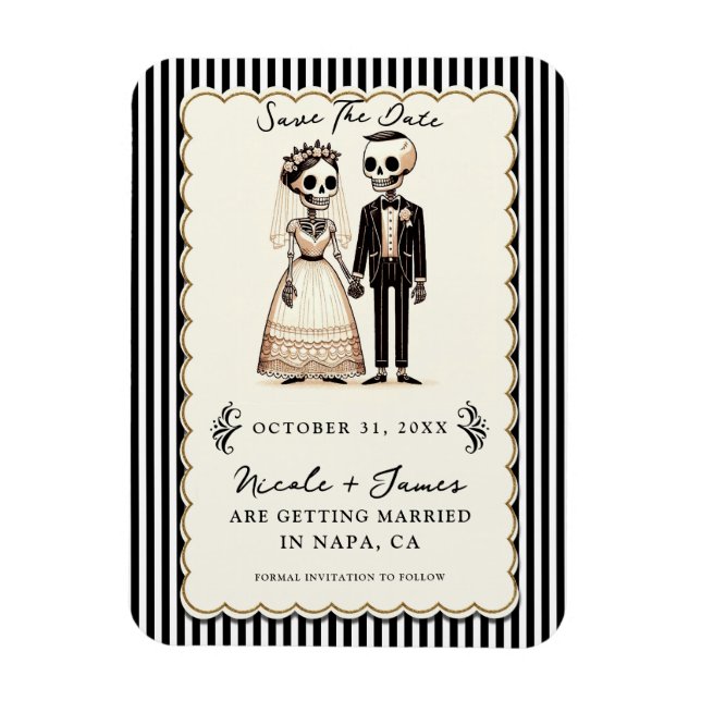 Magnet Flexible Mariés squelettes de dessin animé Date de mariage  (Vertical)