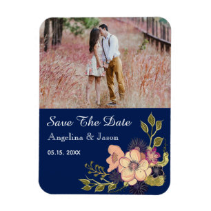 Magnet Flexible Marine Blue Photo Wedding Enregistrer La Date Invi