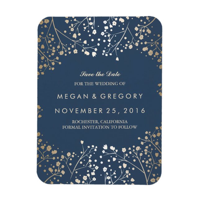 Magnet Flexible Marine et or Bébé's Breath Save the Date (Vertical)