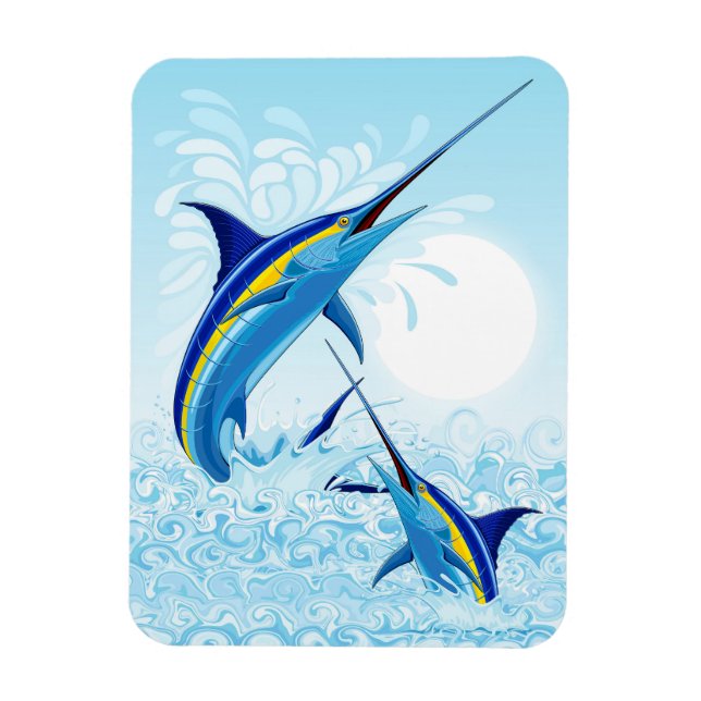 Magnet Flexible Marlin Bleu Jaillissant de l'Océan (Vertical)