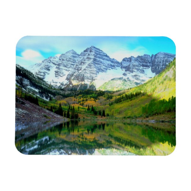 Magnet Flexible Maroon Bells se reflétant dans le lac Maroon (Horizontal)