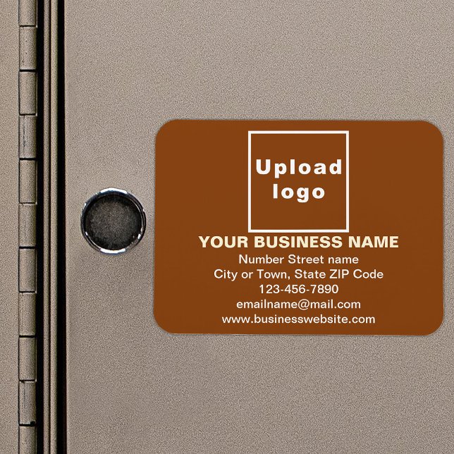 Magnet Flexible Marque commerciale sur aimant flexible rectangulai (Your business brand on brown rectangle flexible magnet as marketing material.)