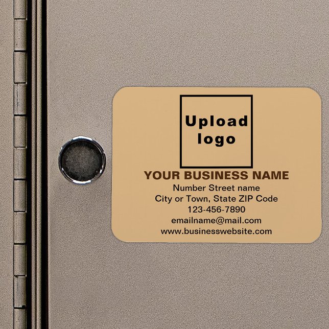 Magnet Flexible Marque d'entreprise sur un rectangle Brown clair f (Your business brand on light brown rectangle flexible magnet as marketing material.)